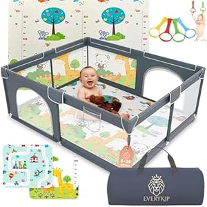 EveryKip® Parque Infantil Bebe 120x120cm Con Alfombra Suelo Corralito Bebe Plegable Centro De Actividad Con Malla Transpirable Baby Playpen
