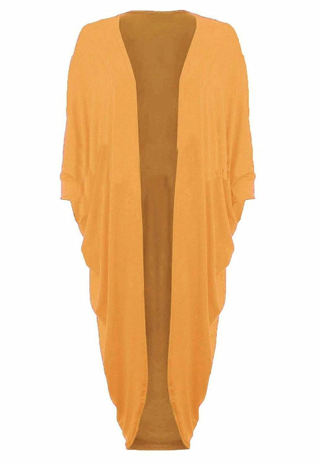 Fairy Trendz Ltd Women's Mustard Long Sleeve Long Batwing Kimono Cardigan Waterfall Cardigans One Size Fit (Uk 8-22)( One Size)