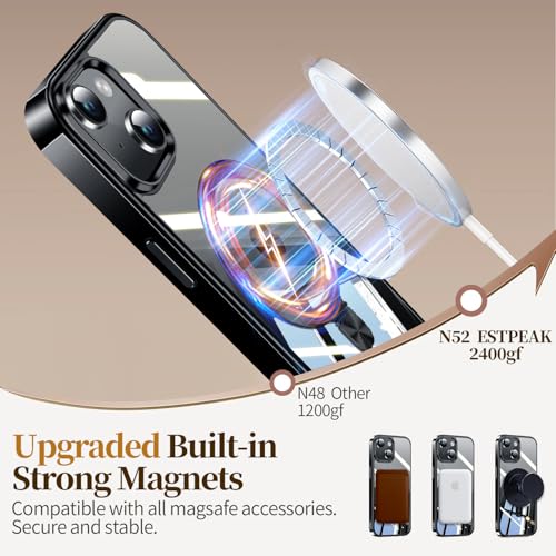 Image of ESTPEAK Titanium Black CD Mag-Stand Case for iPhone 15 Case with Invisible Magnetic Ring, [Fit for MagSafe] [Never Yellowing] Top Clear Phone Case Cover for iPhone 15 6.1 inch Men Women