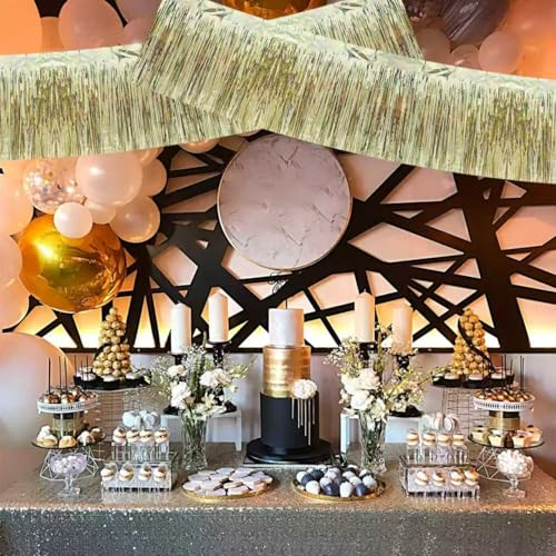 Image of BEISHIDA 3 Packs Metallic Foil Fringe Garland Laser Champagne Wall Hanging Tinsel Fringe Banners for Car Floats Birthday Baby Bridal Shower Wedding Graduation Holiday Party Decoration(30 Feet)