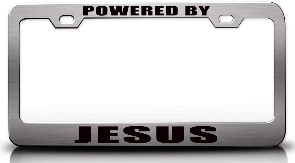 Powered by Jesus Metal Car SUV Truck License Plate Frame x74
