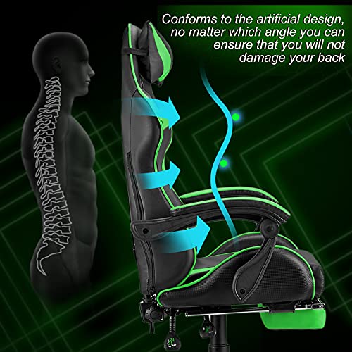 Soontrans-Silla-Gamer-Silla-de-Escritorio-computadora-Oficina-ergonomica-Silla-con-Reposacabeza-Apoyo-y-Cojin-LumbarAltura-Ajustable-con-Ruedaspara-Los-Jugadores-de-PC-Gamer-Verde