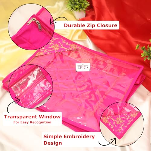 Image of Epics Brings Satin Embrodaiery Designed Saree Cover, Transparent saree cover clothes Cover with Stainless Steel Zip (10)