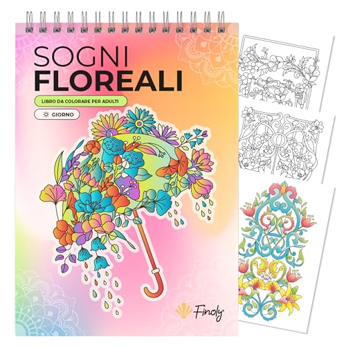 Finoly Libri da Colorare per Adulti Fiori A4 Riduce lo Stress | Album da Colorare per Adulti Principianti e Esperti | Libro da colorare per adulti Mindfulness Inchiostro Non Che Trapassa (Giorno)