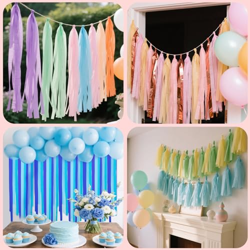Image of Crepe Paper Streamers, 8 Rolls Pastel Party Streamer for Spring Tea Party Decorations, Easter Wedding Bridal Baby Shower Decorations
