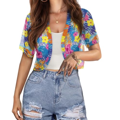 Image of Womens Short Sleeve Cardigans Lightweight Summer Cardigan Trendy Bolero Shrug Cute Floral Cardigan Sheer Bolero