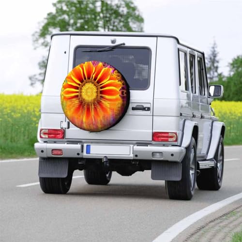Image of Abstract Sunflower Spare Tire Cover Summer Yellow Sunflower Polyester Universal Wheel Tire Cover for Trailer Camping Weatherproof for Rv SUV Truck Camper Travel 15 inch