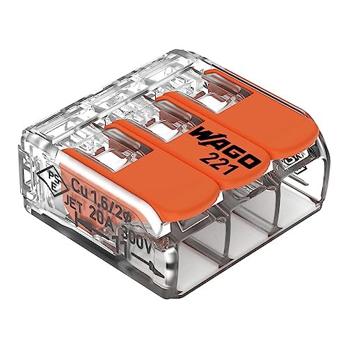WAGO Verbindungsklemmen 221-413 | 3-polig, bis 4 mm², COMPACT Kabelverbinder mit Hebel für alle Leiterarten weltweit, bestätigte Anwendungssicherheit, 12 Stück