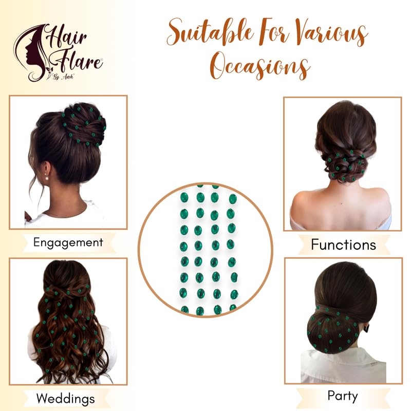 Image of Hair Flare Shimmering Oval Hair Stickers: Easy Stick-On Hair Accessories, 36 Pieces per Pack 2869 DarkGreen