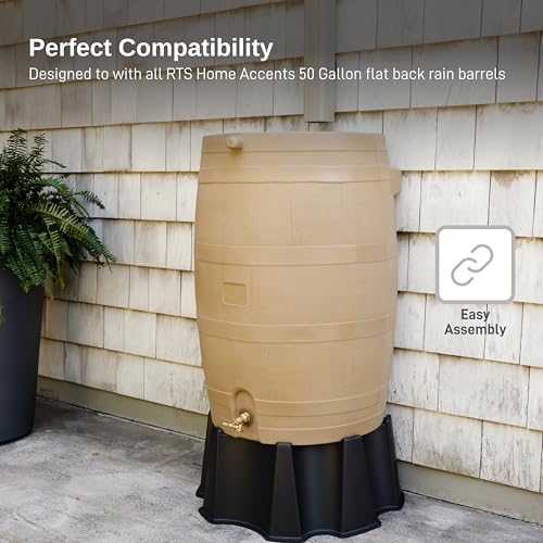 Image of RTS Home Accents 50-Gallon Rain Barrel Stand, Made from 100% Recycled Material, Black