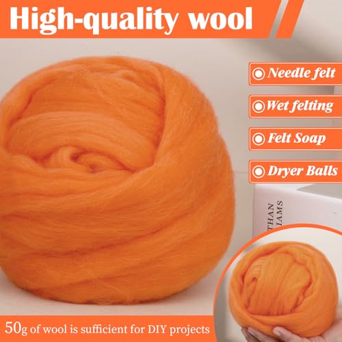 Image of Mayboos 1.76oz Orange Natural Wool Roving, Needle Felting Wool | Wool for Needle Felting Orange Color for Wet /Dry Felting Handcrafts and Spinning