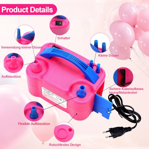 Luftballonpumpe Elektrisch,600W Elektrische Ballonpumpe Luftpumpe für Ballons,Doppeldüse Inflatorgebläse Tragbare Pumpe für… – Ansicht 3