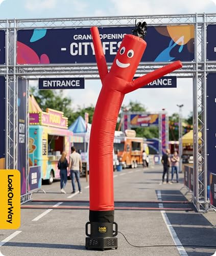 Image of LookOurWay Air Dancers Wacky Waving Inflatable Tube Man Attachment - 7 Feet Tall Advertising Air Dancer Waving Man Inflatable Tube Guy - Blower Not Included - Red