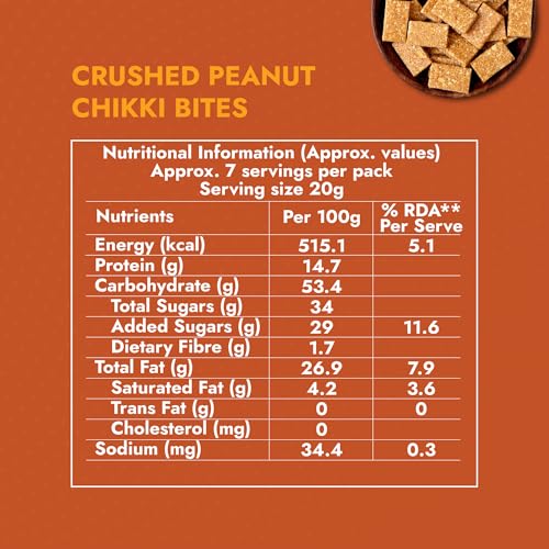 Image of Sweet Karam Coffee Crushed Peanut Chikki Bites - 150g | No White Sugar or Preservatives | Jaggery Sweetened | Protein & Fiber Rich Gajak | Healthy Indian mithai Snack (Pack of 3)