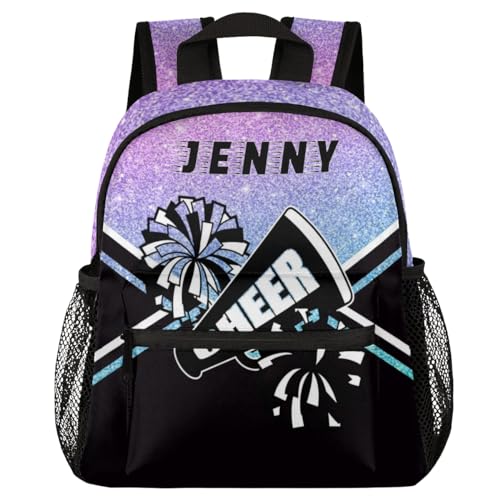 Personalized Kids Cheer Backpack for Girls Boy Cheerleader Preschool Toddler Backpack Nursery Bookbag Lightweight Custom School Bag Purple Glitter