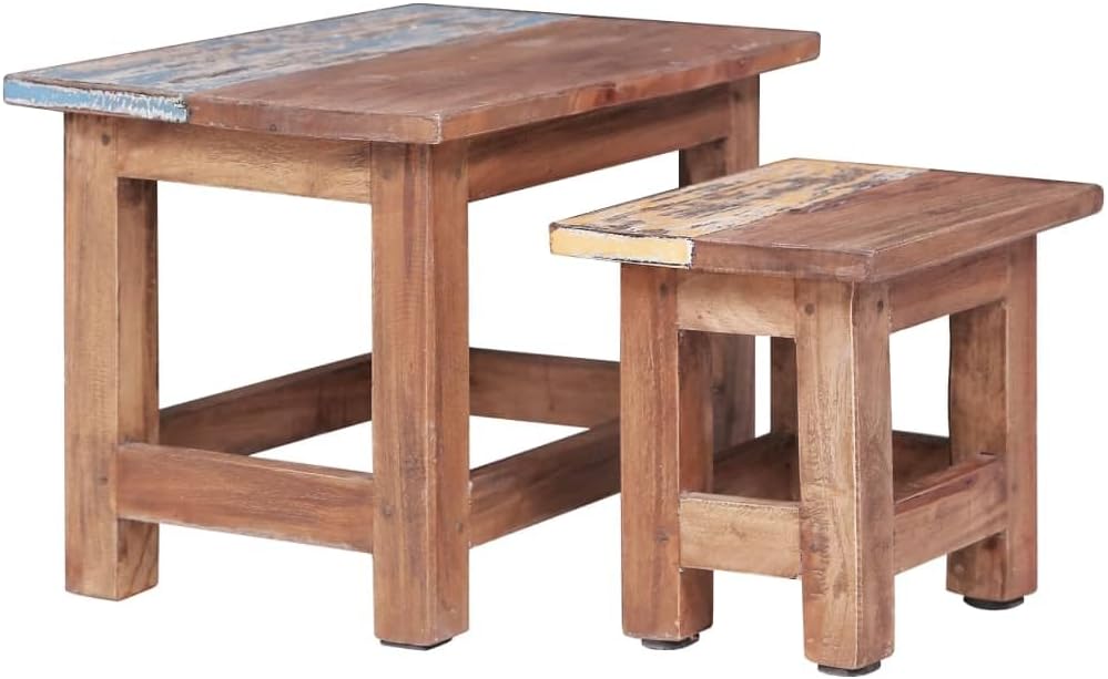 vidaXL Nesting Table Set of 2 Brown Solid Mahogany Wood Small, Large
