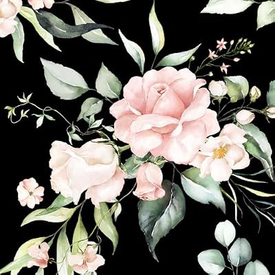 BKSTICK Black Floral Peel and Stick Wallpaper Self Adhesive Removable Pink Watercolor Botanical Flower Vintage Dark Accent Wall for Bedroom Living Room Renter Friendly 17.7" x 118"