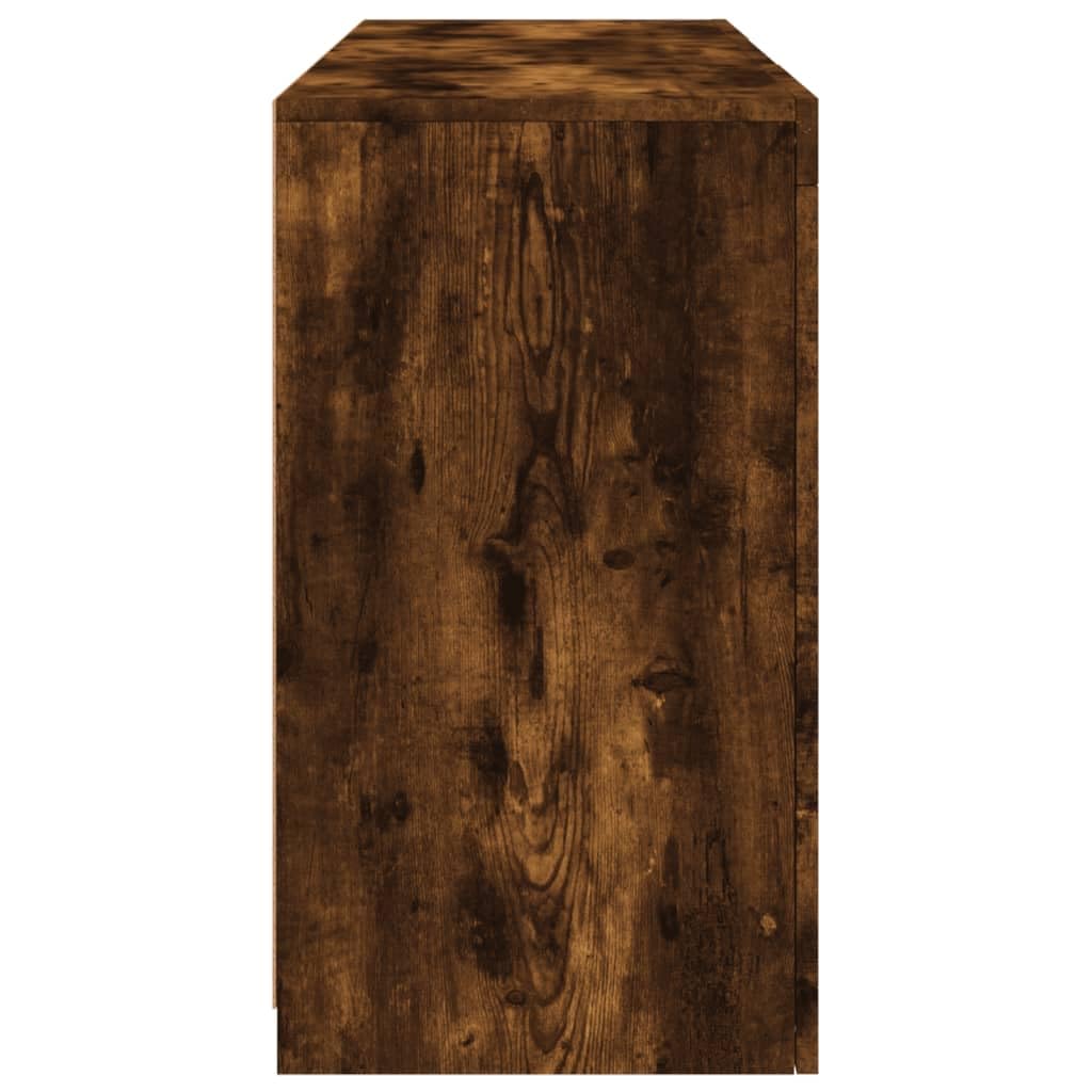 Rantry Credenza con Luci LED Rovere Fumo 123x37x67 cm, Credenza Armadio, Armadietto da Pavimento per Bagno, Mobili Ufficio, Mobiletto Portaoggetti Ripiani Salvaspazio Mobiletto Armadio di Stoccaggio L