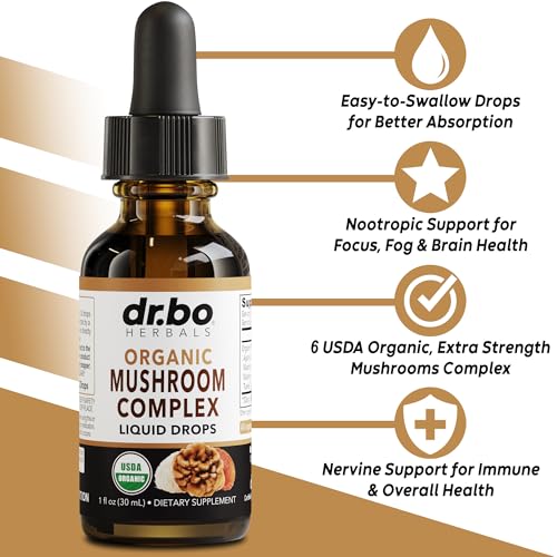 Organic Lions Mane Mushroom Complex - Mushroom Supplement Liquid Drops Tincture for Focus, Fog, Brain Health Supplements - Vegan, Herbal Organic Lion's Mane Mushrooms, Reishi, Turkey Tail Extract 1oz - Image 3