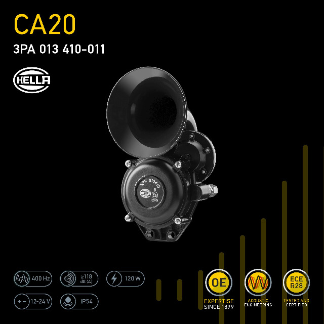 Clacson HELLA CA20 12V/24V - 115dB, Elettrico-Pneumatico, Nero