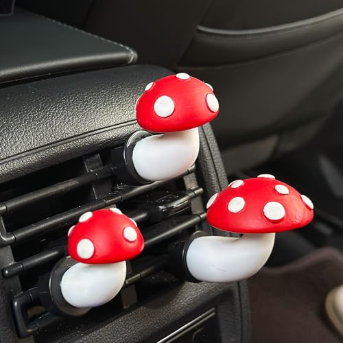 Image of 3 PCS Mushroom Car Air Freshener Vent Clip, Cute Red Mushrooms Cars Air Conditioning Vent Clips with Scent Pads, Automotive Interior Decorations Accessories for Women