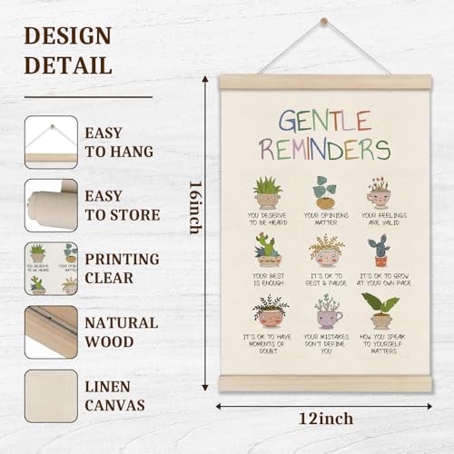 Image of Positive Affirmations Gentle Reminders Wall Decor - Motivational Mental Health Inspirational Wall Art Hanger Frame for Therapy Therapist Counselling Office Kids Playroom Nursery Classroom, 16x12 Inch