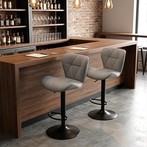 Image of HealSmart Bar Stools Set of 2, Adjustable Faux Leather Swivel Bar Stools, Counter Height Bar Chairs with Back for Kitchen Island, 360 Swivel, 300 lbs Capacity, Grey