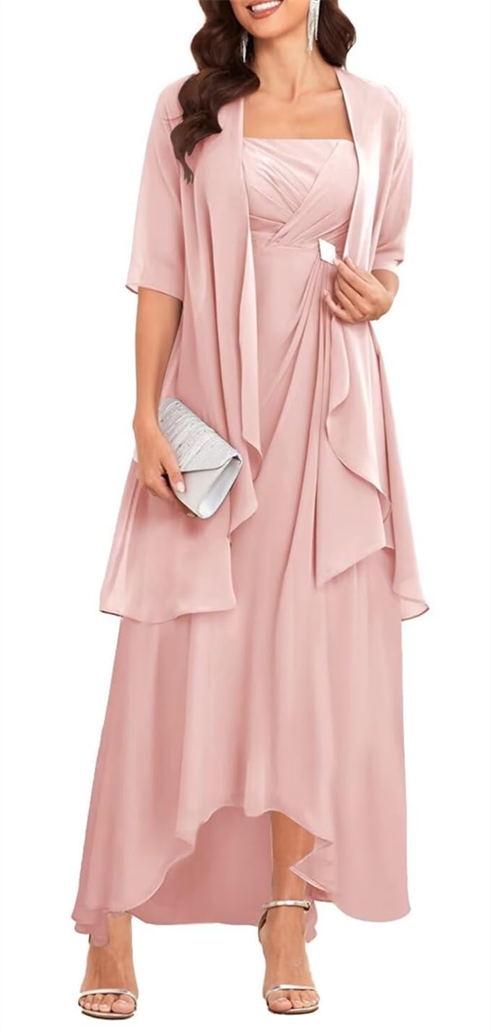 Yiann Women's Blush Pink Tea Length Mother Of The Groom Dresses Beach Wedding Half Sleeve Formal Party Dress Uk18