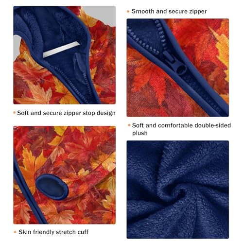 Autumn Leaves Pattern Print Toddler Fleece Jacket Girl Boys Hooded Fleece Jacket Coat Warm Outwear Zip-up 3-10T3