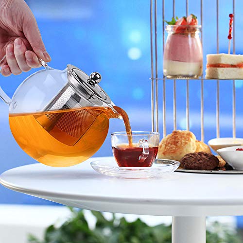 izBuy 1300ml Glass Teapot with Removable Stainless Steel Infuser & Lid, Larger Capacity Tea Kettle, Blooming and Loose Leaf Tea Maker - Thumbnail 7
