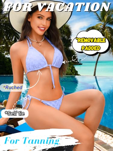 Kaei&Shi Textured String Bikinis,High Cut Thong Bikini Sets for Women,2 Piece Sexy Swimsuit Beach Tanning4