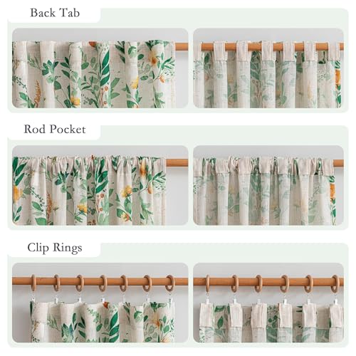 Image of MYSKY HOME Linen Floral Curtains 84 Inches Long 2 Pcs Sage Green Semi Sheer | Light Filtering Privacy Protect Curtains for Bedroom Farmhouse Style Decorative Drapes Back Tab for Home, 50 inch Wide Each Panel