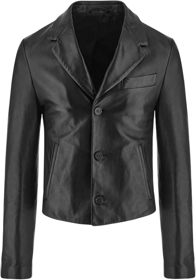 Blazer en cuir véritable homme veste ajustée avec poches motard