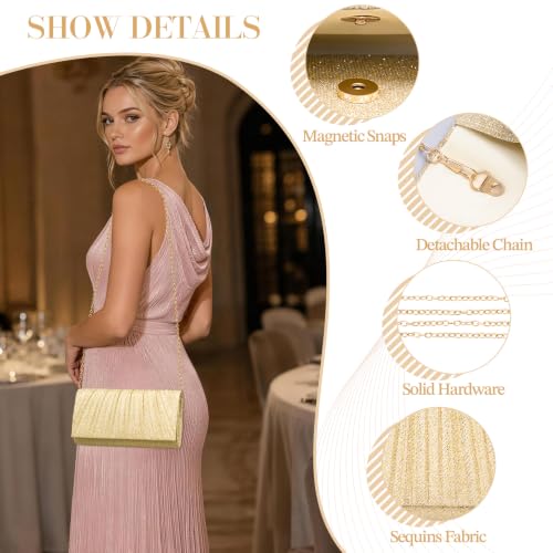 Image of Larcenciel Clutch Purses for Women, Shiny Pleated Evening Bag w /Removable Chain for Formal Events Cocktail Wedding Prom