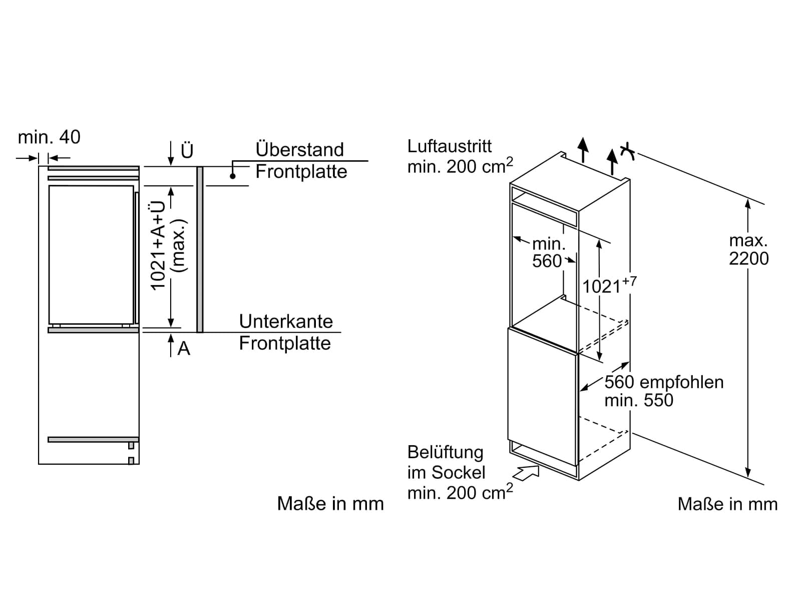 Bosch Serie 4 Einbau-Kühlschrank mit Gefrierfach 102.1 x 54.1 cm KIL32VFE0 | Made in Germany, 132 L Volumen, MultiBox XXL Schublade für Obst und Gemüse, EcoAirflow Luftzirkulation, LED Ausleuchtung