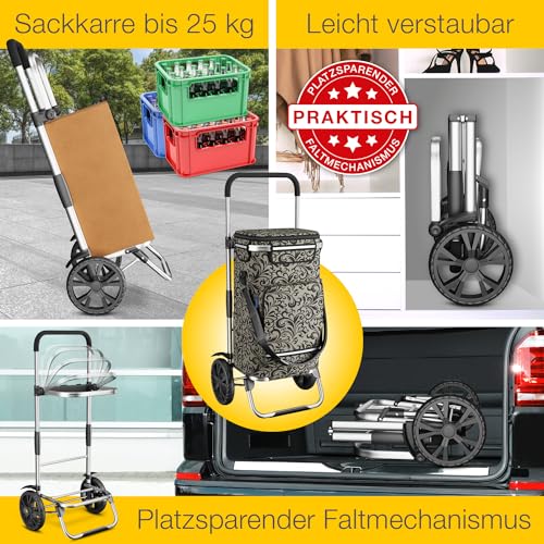 maxVitalis Einkaufstrolley klappbar, Einkaufswagen mit Kühlfach, 3in1 Trolley, Sackkarre & Umhängetasche, Einkaufsrollwagen, Shopping Trolley 43L Kapazität & Spanngurt, Hackenporsche Taupe – Bild 3