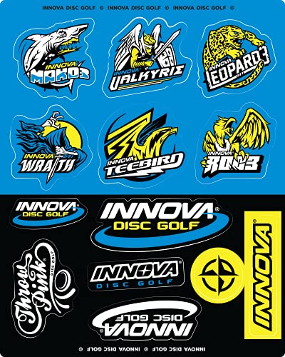 Innova Discs Golf Mako3 / Valkyrie / Leopard3 Disc Golf Sticker Sheet - Blue/Yellow/Black