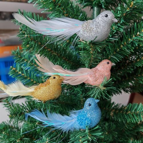 4 Stück Weihnachtsdeko Zum Aufhängen,Weihnachtsbaumschmuck Deko Vogel,Künstliche Vögel Mit Federn,Christbaumschmuck,Kunststoff Vögel,Weihnachtsbaum Schmuck Christbaumanhänger Weihnachten