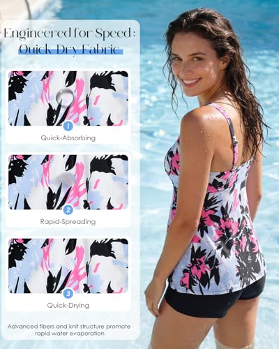 Image of Century Star Women Modest Tankini Swimsuits | two piece tummy control bathing suit with tops and high waisted shorts perfect for beach vacation or pool party