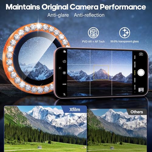 Image of for iPhone 17 Pro / 17 Pro Max Camera Lens Protector Bling, Individual Diamond Metal Ring with 9H Hardness, Scratch-Proof Camera Screen Protector, Stylish Accessories, Case Friendly (Orange)
