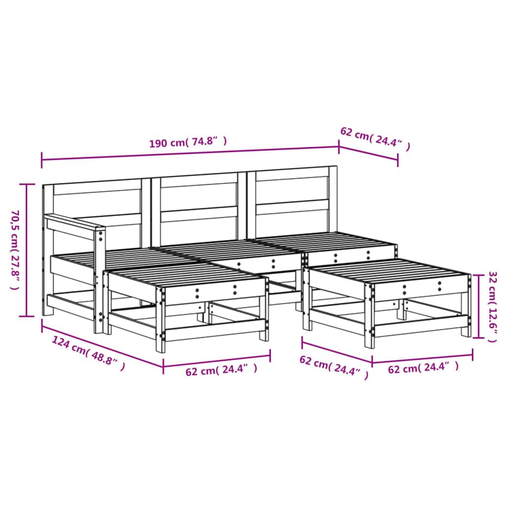 ShGaxin Juego de sofás de jardín 5 Piezas Madera Maciza de Pino Blanco, Sofa Jardin Exterior, Sofa Jardin Terraza, Sofas De Terraza, Muebles Jardin Exterior - 3186544