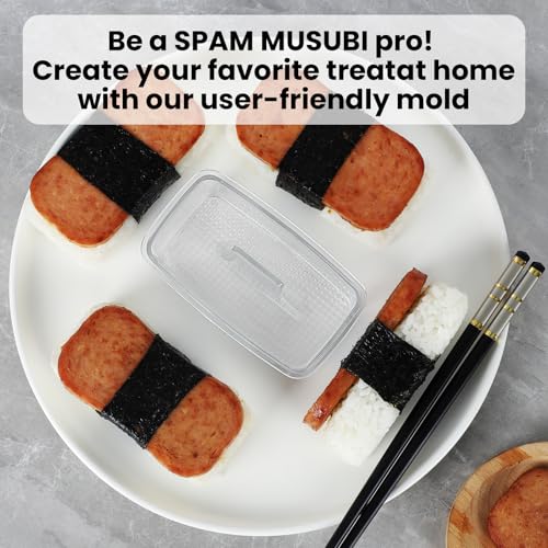 Image of Musubi Press Mold Kit, 2 Pack Non-Stick Musubi Maker Press with Luncheon Meat Slicer & Rice Paddle, DIY Authentic Hawaiian Musubi Making Set for Home Kitchen (Clear)