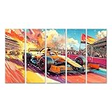 islandburner Bild auf Leinwand Buntes Formel 1 Rennen mit Feuerwerk und Flagge für Wohnzimmer Motorsport-Fans Sportgeschäft Bilder Wandbilder Poster