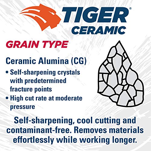 Image of Weiler 58306 4-1 /2 Inch Cutting Wheel, Tiger Ceramic Stainless Steel Superior Life & Cut Contaminant Free Max Performance Cutting, .045 inch CER60S Type 27 5 /8 inch-11 Hub, Pack of 10