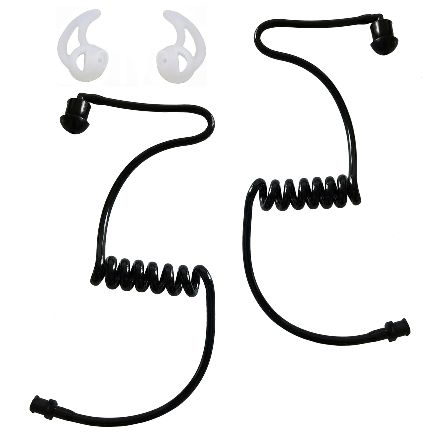 2 Pack Black Radio Earpiece Acoustic Tube FBI Style for Two-Way Radio Headsets Motorola Kenwood Baofeng Walkie Talkie with Fins Ear Mold