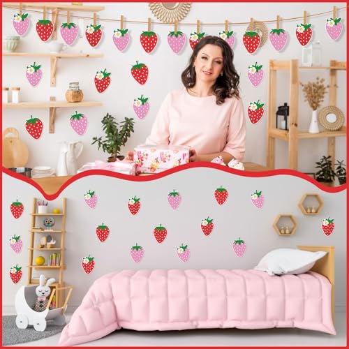 MixTeach 48 Pieces Strawberry Cutouts Summer Berry Paper Cutouts Strawberry Shape Die Cuts Bulletin Board Decorations Fruit Wall Decals for Classroom Back to School DIY Craft Projects Party Supplies