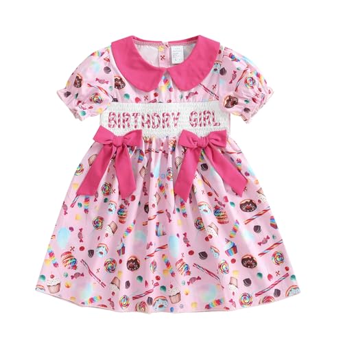 Birthday Outfit Girl 3 4 5 6 7 8 Year Old Candy Birthday Girl Dress Little Girls Smocked Peter Pan Collar Dresses