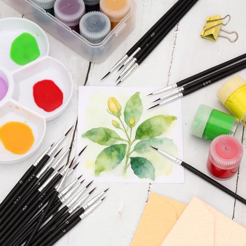 LIGHOON LI1702 Set de 60 pinceles pequeños para pintura con cerdas sintéticas y mango de madera para acuarela, óleo y acrílico miniatura 3