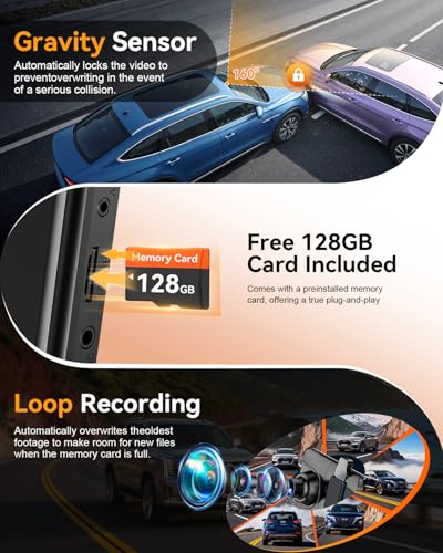 Image of Rear View Mirror Camera,4 Channel Mirror Dash Cam Front and Rear Inside,12 inch Touch Screen Dash Cam, Backup Camera for Car, 7 /24 Parking Monitor,Included Free 128GB SD Card
