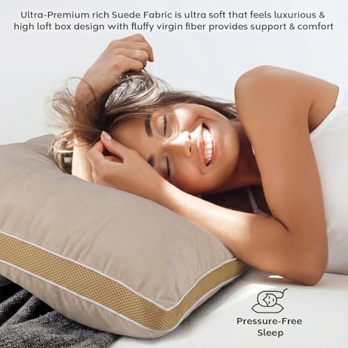 Image of AYKA Premium Microfiber Pillow for Sleeping | Super Soft & Fluffy Bed Pillow | 100% Virgin Microfiber Filling | Breathable | Ideal for All Sleeping Positions | 17x27 Inch | Beige | Pack of 4